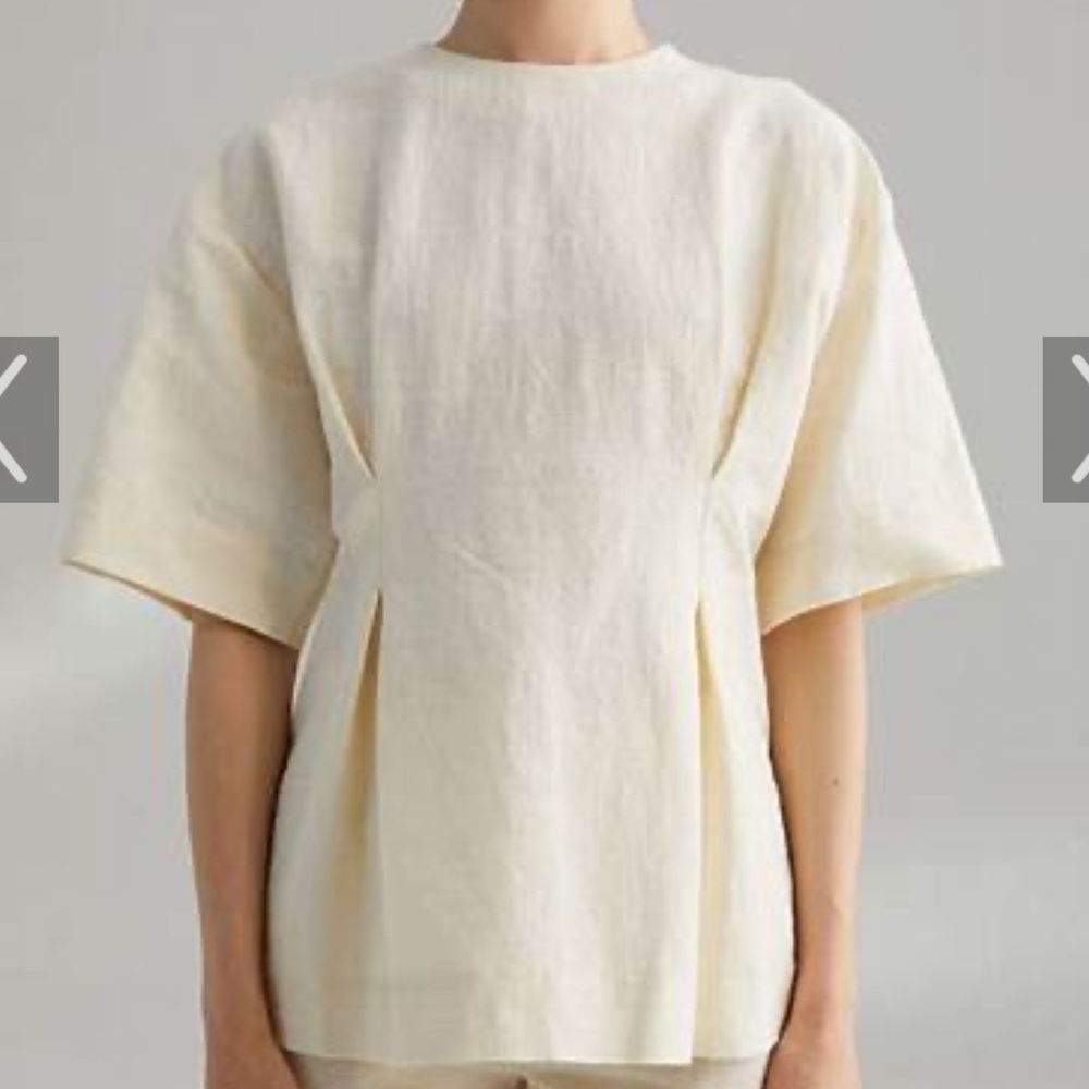 SOLD **** Toteme Loano pleated cotton and linen-blend shantung top size S